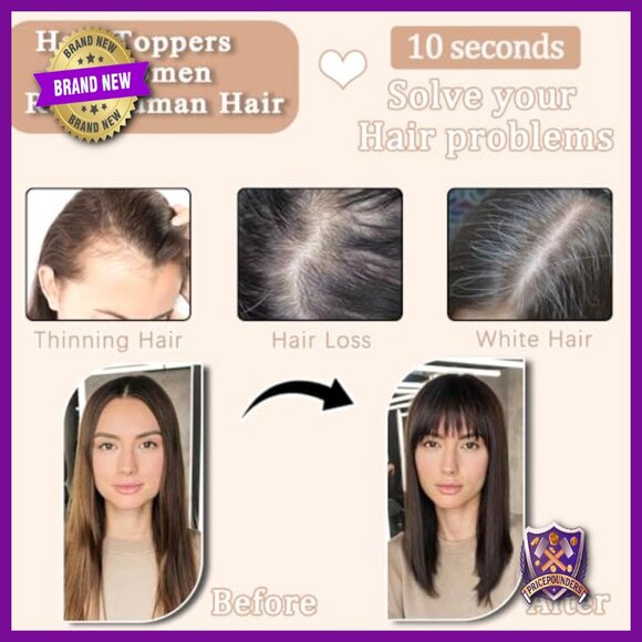 Real Human Hair Topper with Wispy Bangs for Thinning Crown Coverage main image 6